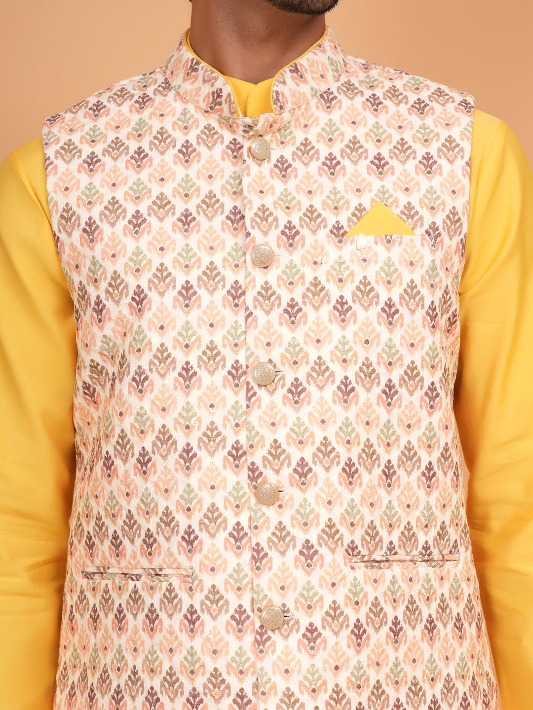 Leafs Yellow Jacket Kurta Set - JM45041-2