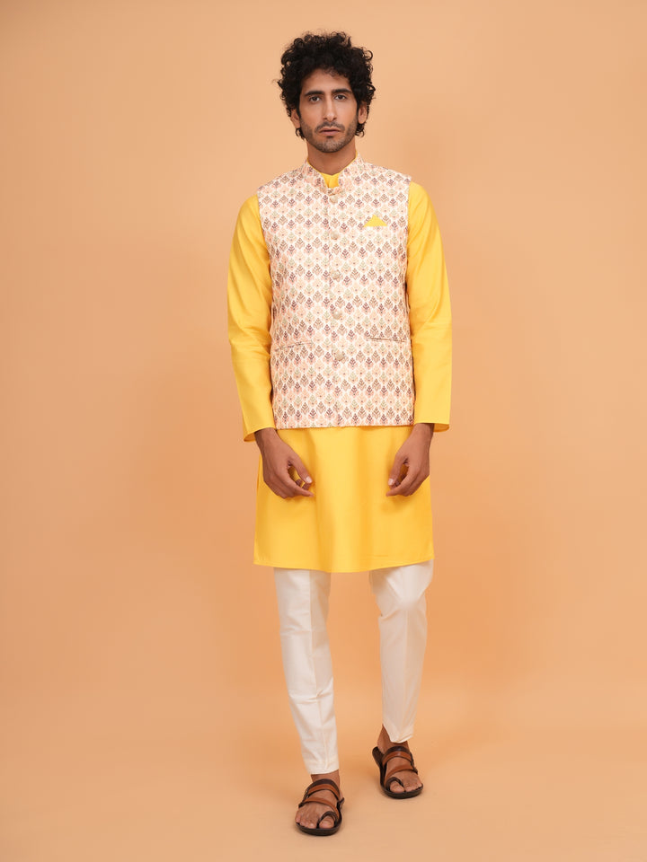 Leafs Yellow Jacket Kurta Set - JM45041-2