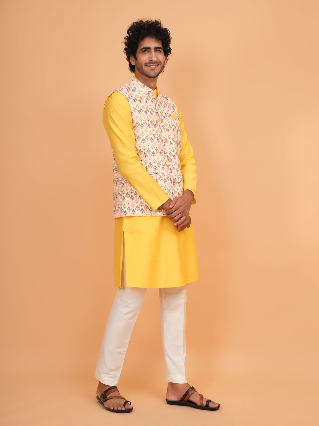 Leafs Yellow Jacket Kurta Set - JM45041-2