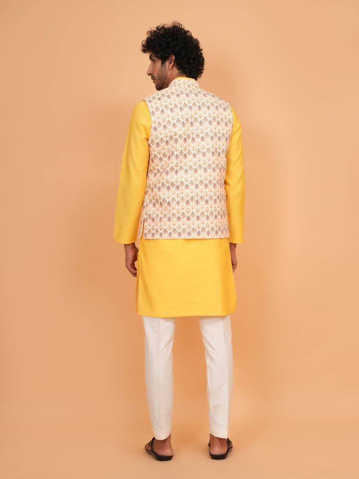 Leafs Yellow Jacket Kurta Set - JM45041-2