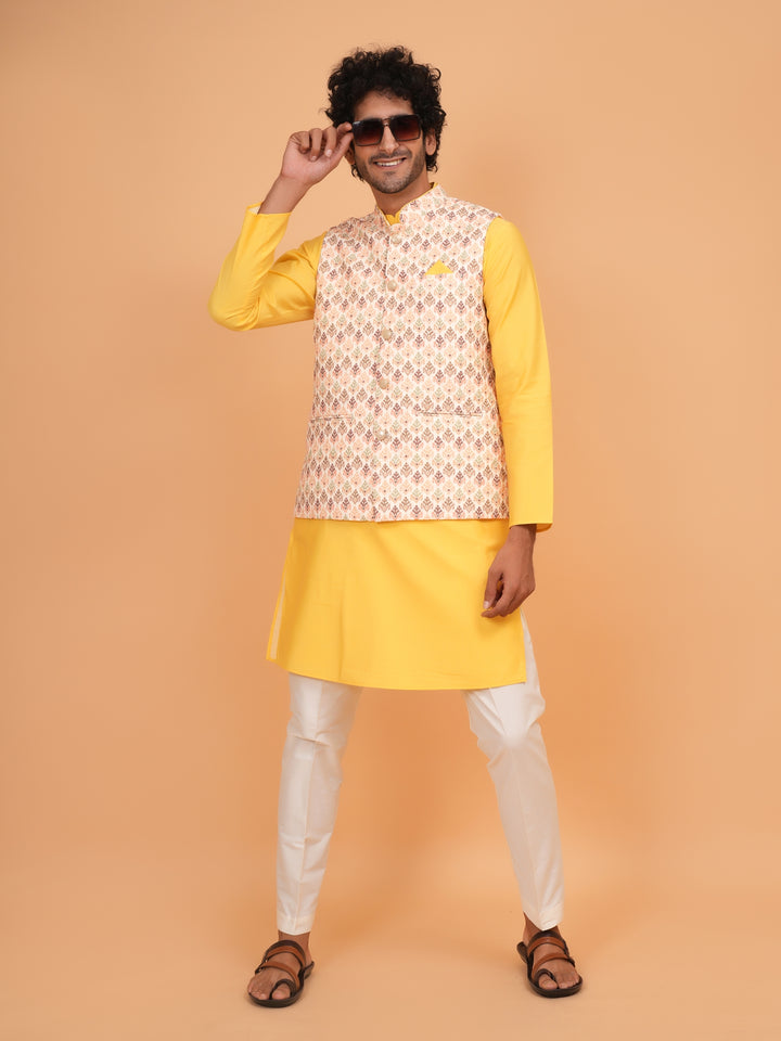 Leafs Yellow Jacket Kurta Set - JM45041-2