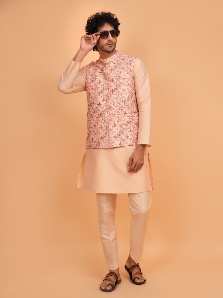 Abstract Orange Jacket Kurta Set - JM45402-1