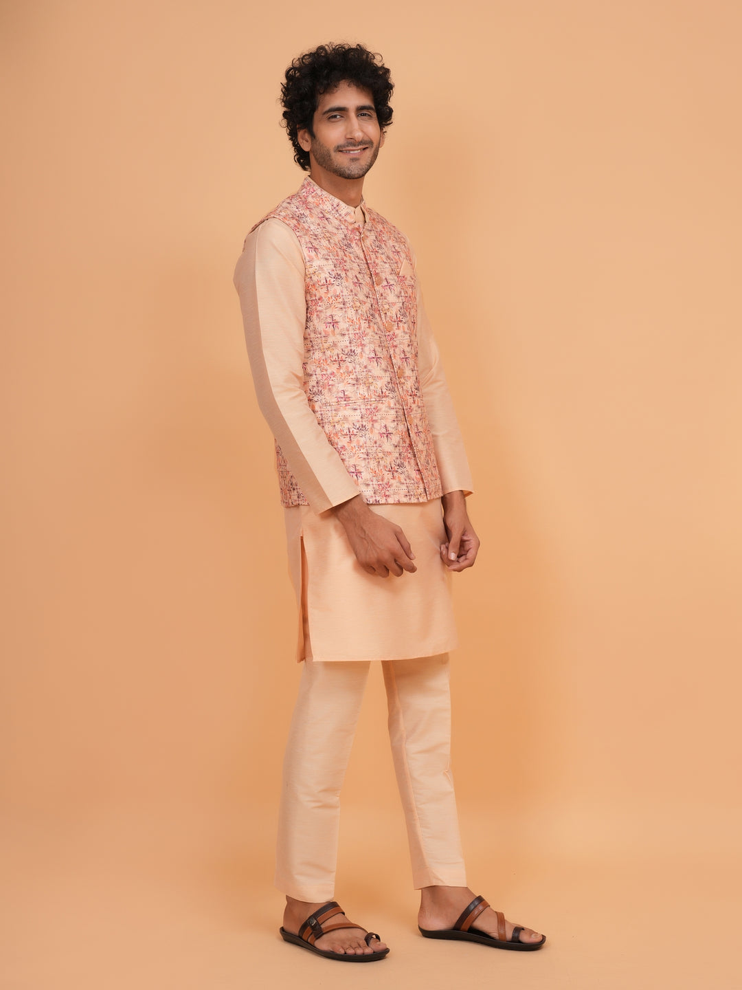 Abstract Orange Jacket Kurta Set - JM45402-1