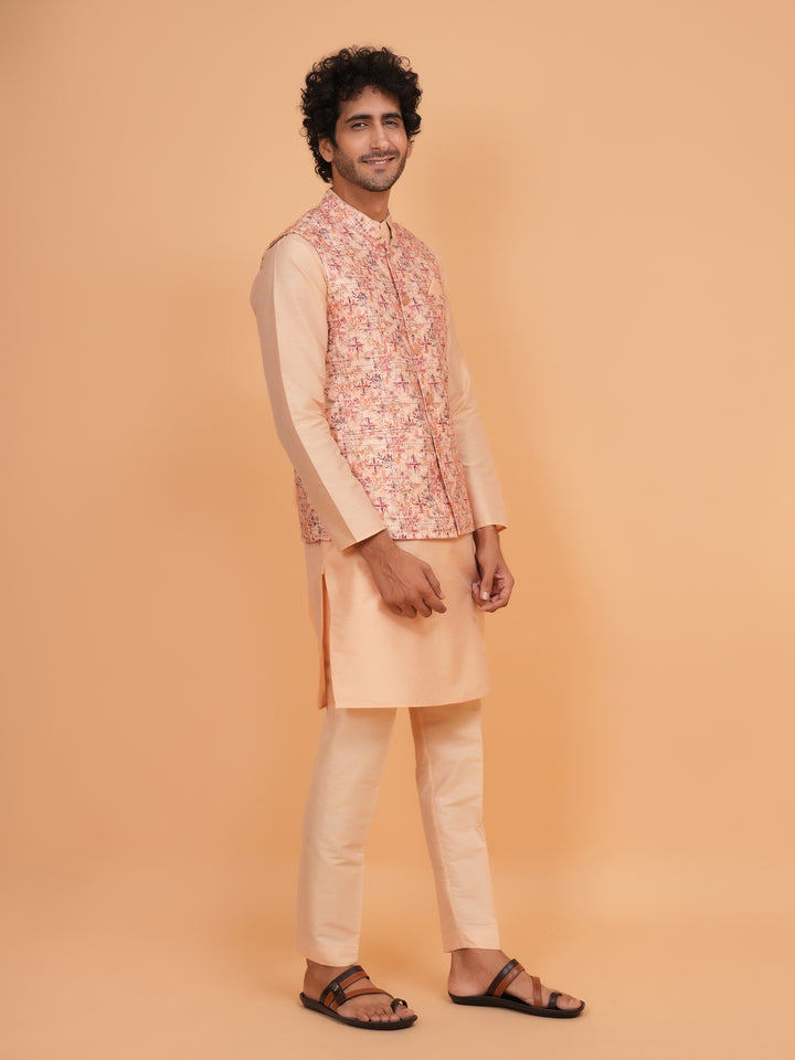 Abstract Orange Jacket Kurta Set - JM45402-1
