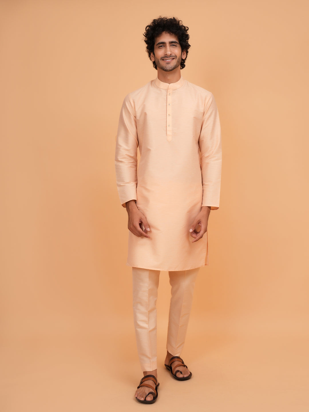 Abstract Orange Jacket Kurta Set - JM45402-1