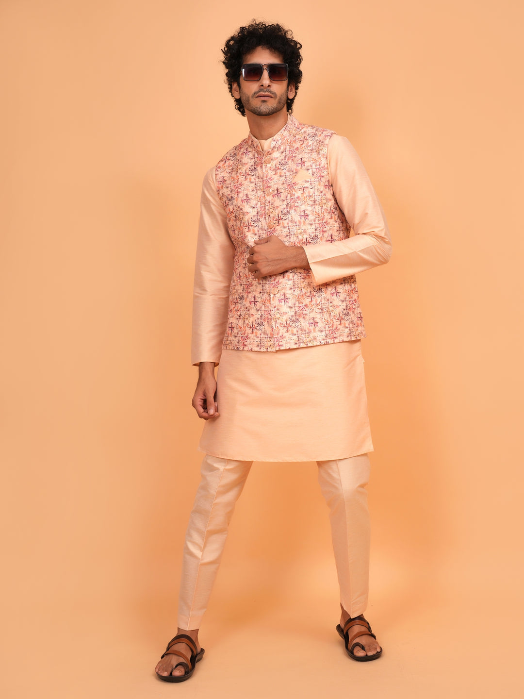 Abstract Orange Jacket Kurta Set - JM45402-1