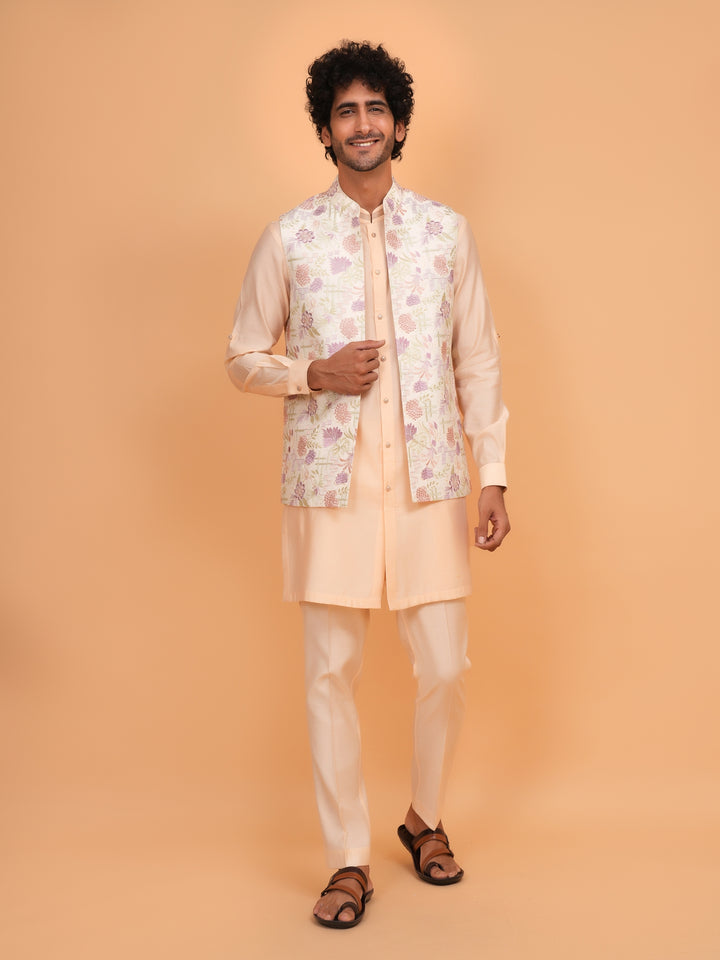 Floral Peach Jacket Kurta Set - JT43461-3