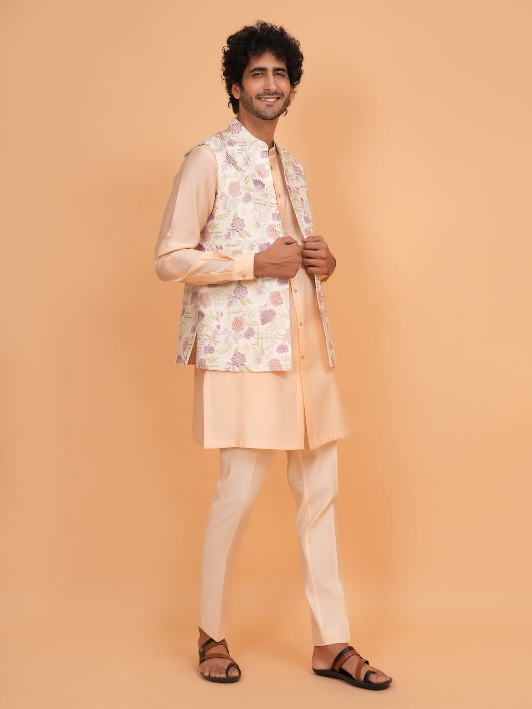 Floral Peach Jacket Kurta Set - JT43461-3