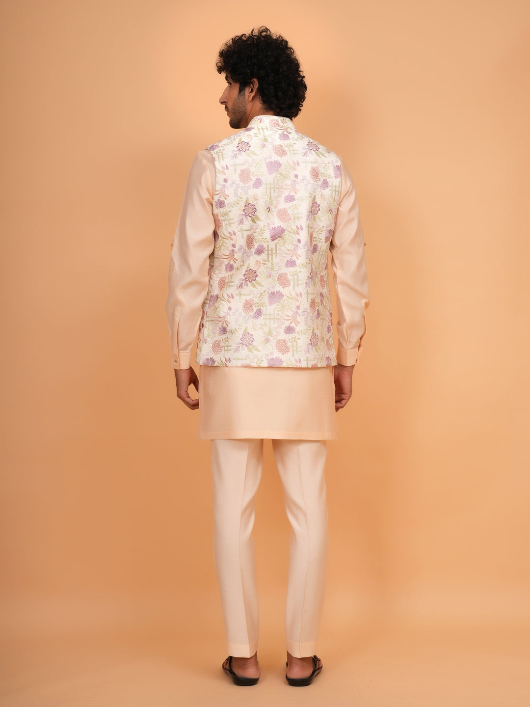 Floral Peach Jacket Kurta Set - JT43461-3