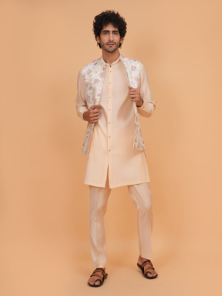 Floral Peach Jacket Kurta Set - JT43461-3