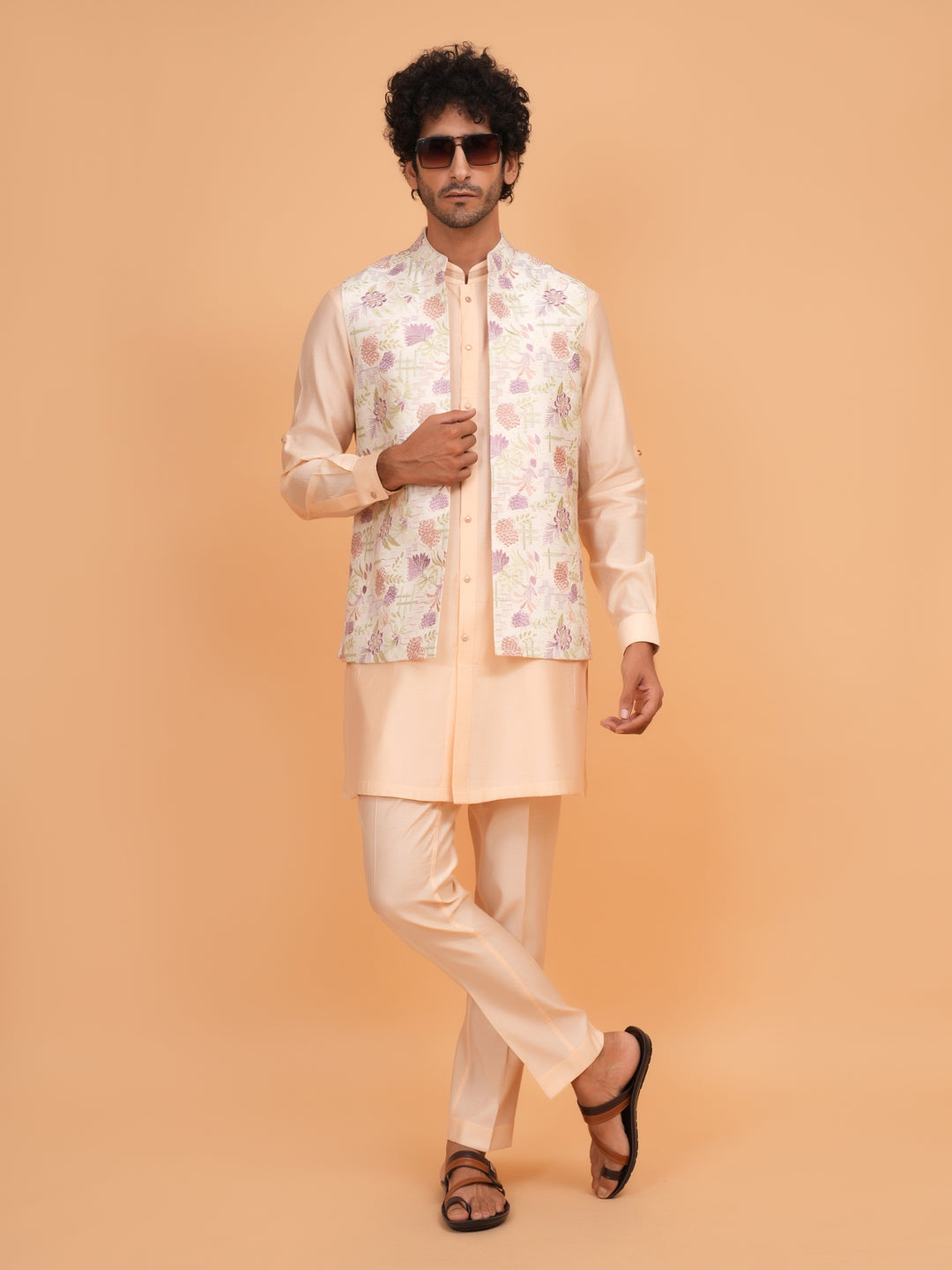 Floral Peach Jacket Kurta Set - JT43461-3