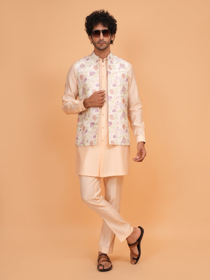 Floral Peach Jacket Kurta Set - JT43461-3