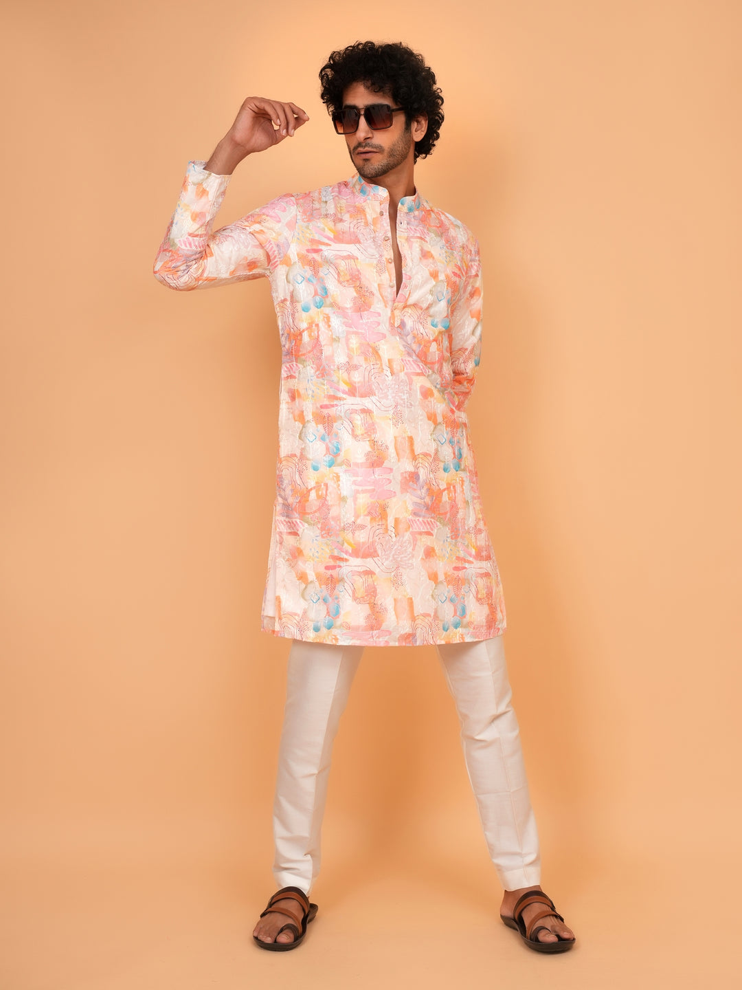 Abstract Orange Kurta Set - KM41147-5