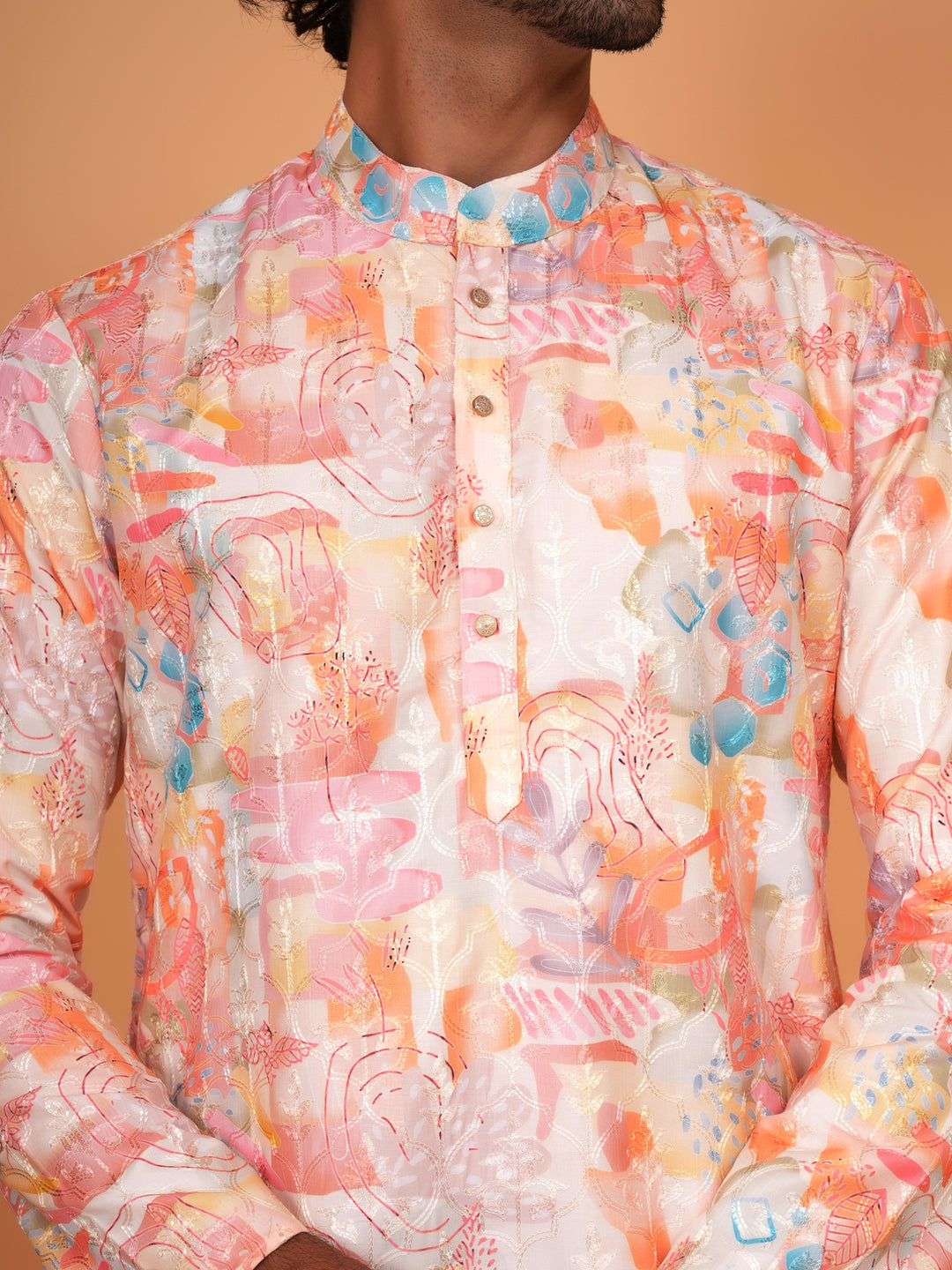 Abstract Orange Kurta Set - KM41147-5