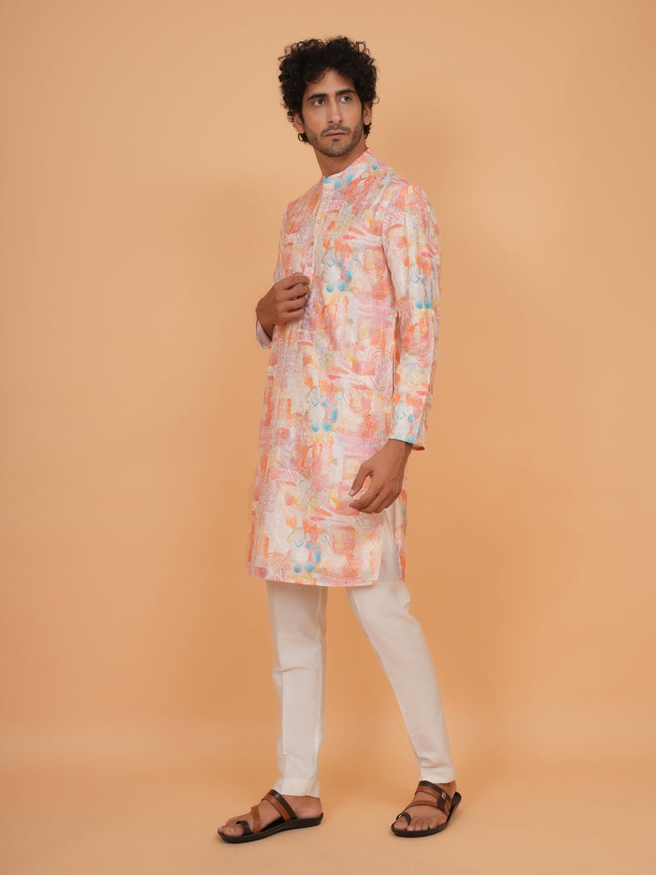 Abstract Orange Kurta Set - KM41147-5