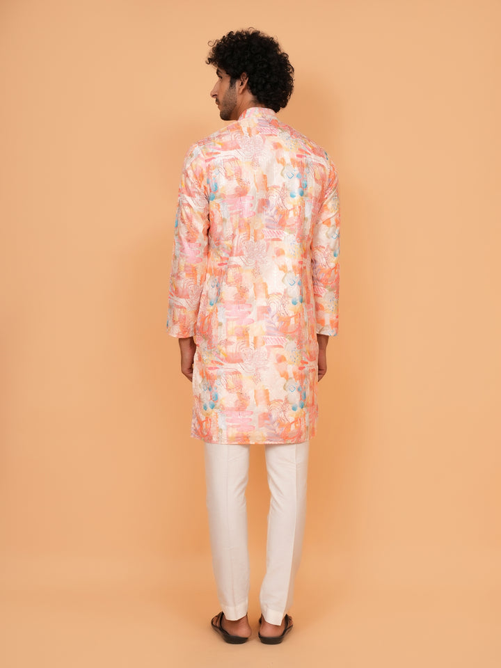 Abstract Orange Kurta Set - KM41147-5