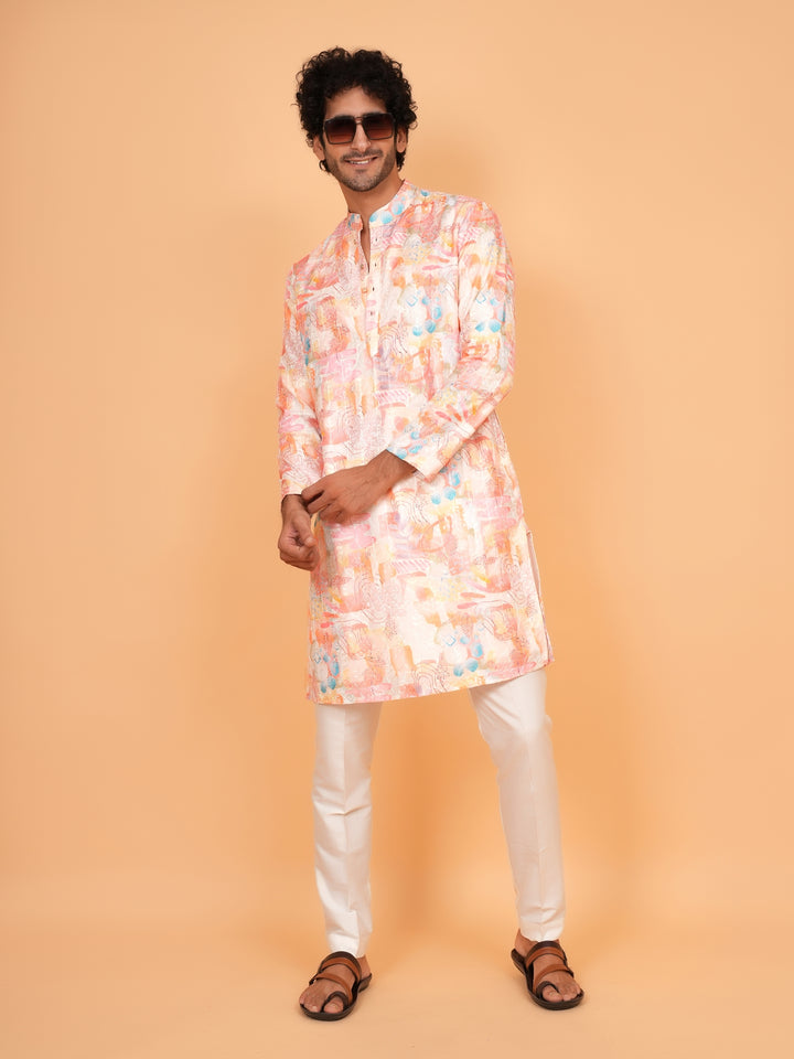 Abstract Orange Kurta Set - KM41147-5
