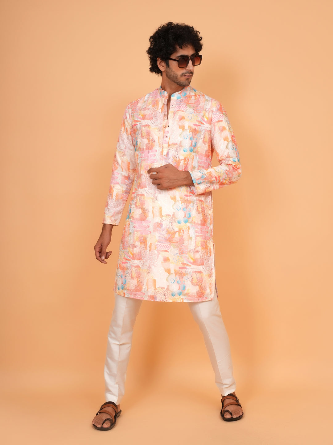 Abstract Orange Kurta Set - KM41147-5
