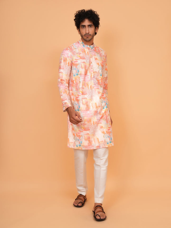 Abstract Orange Kurta Set - KM41147-5
