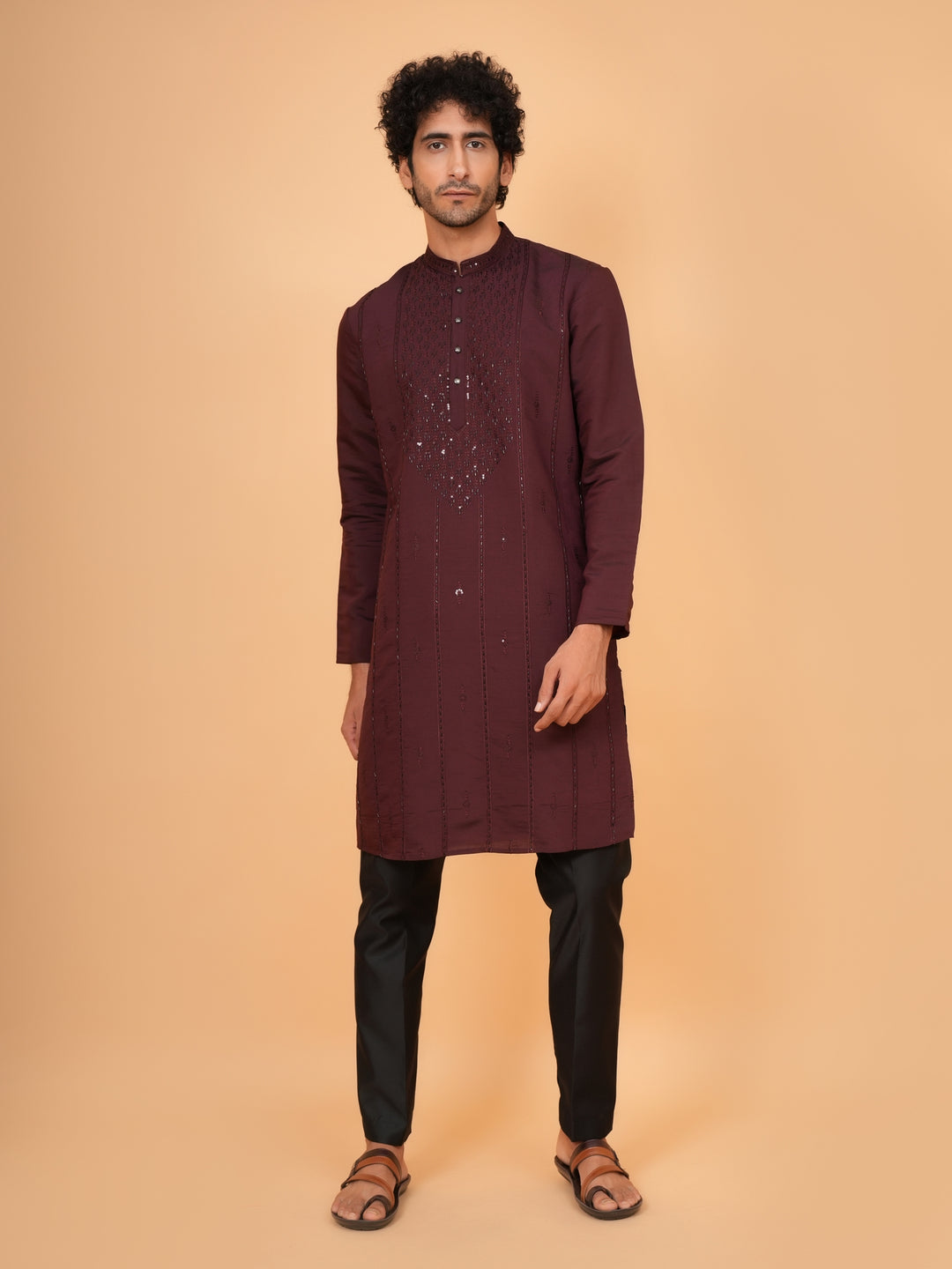 Bead Work Wine Kurta Set - KM43071-4174