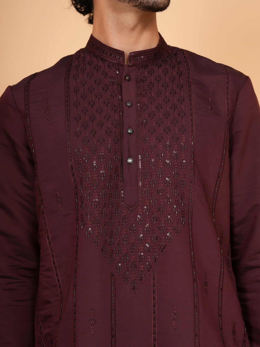 Bead Work Wine Kurta Set - KM43071-4174