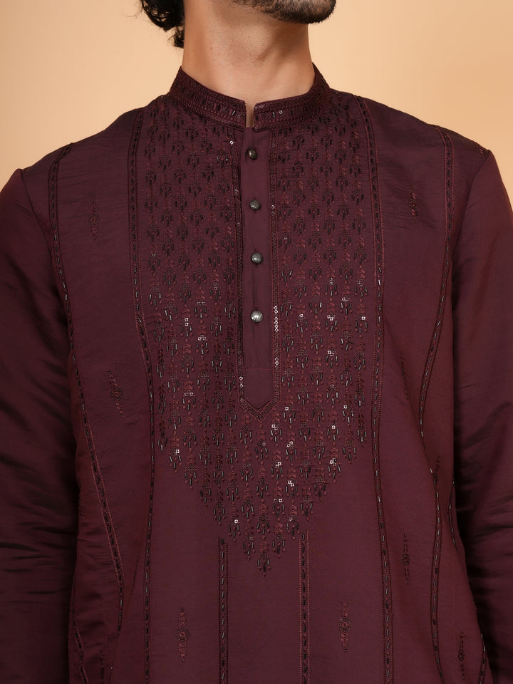 Bead Work Wine Kurta Set - KM43071-4174
