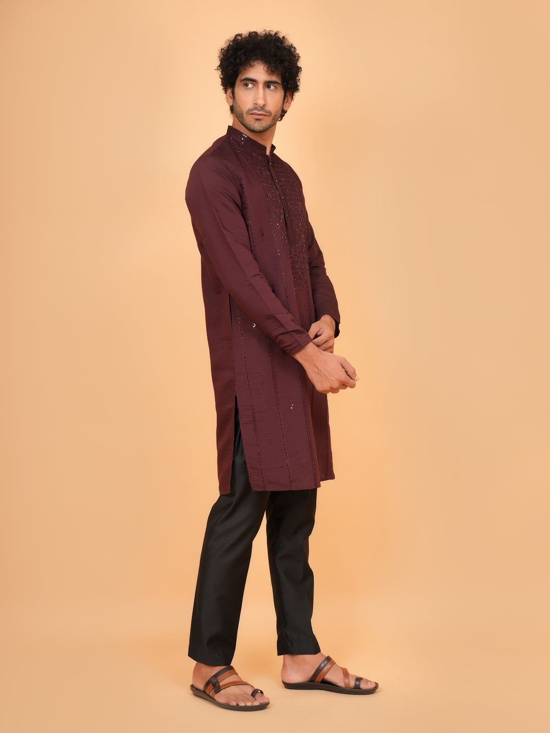 Bead Work Wine Kurta Set - KM43071-4174