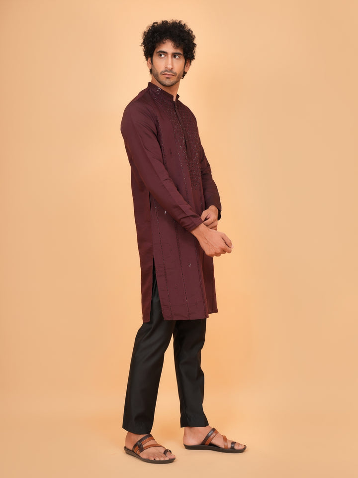 Bead Work Wine Kurta Set - KM43071-4174