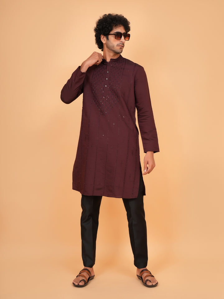 Bead Work Wine Kurta Set - KM43071-4174