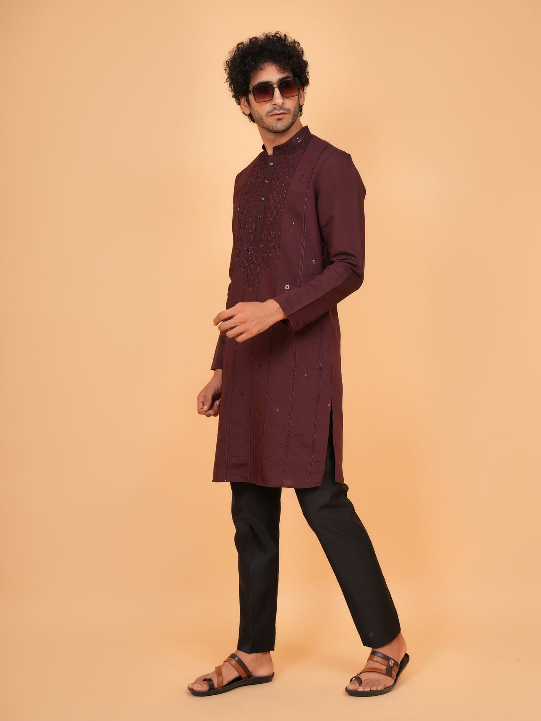 Bead Work Wine Kurta Set - KM43071-4174
