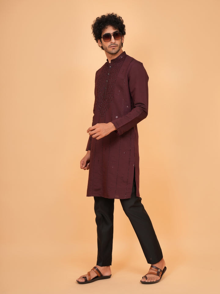 Bead Work Wine Kurta Set - KM43071-4174