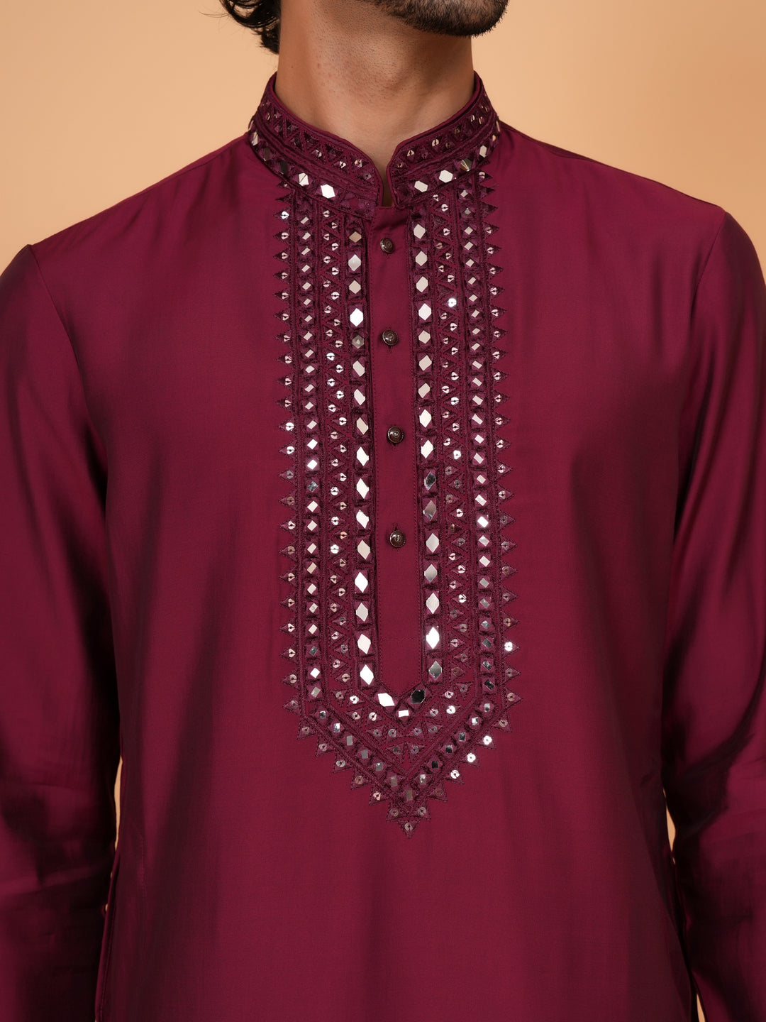 Mirror Work Wine Kurta Set - KM43151-15