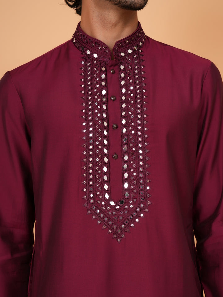 Mirror Work Wine Kurta Set - KM43151-15