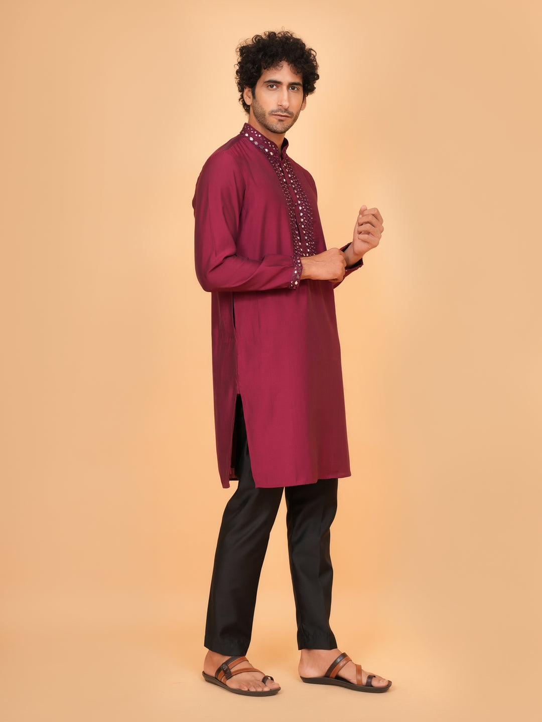 Mirror Work Wine Kurta Set - KM43151-15