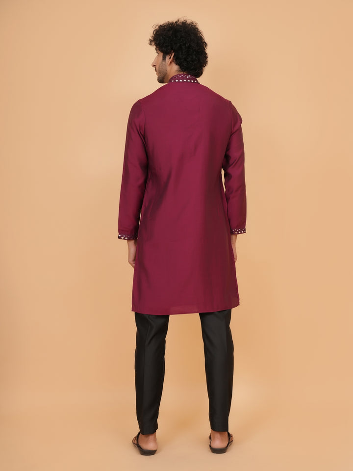 Mirror Work Wine Kurta Set - KM43151-15