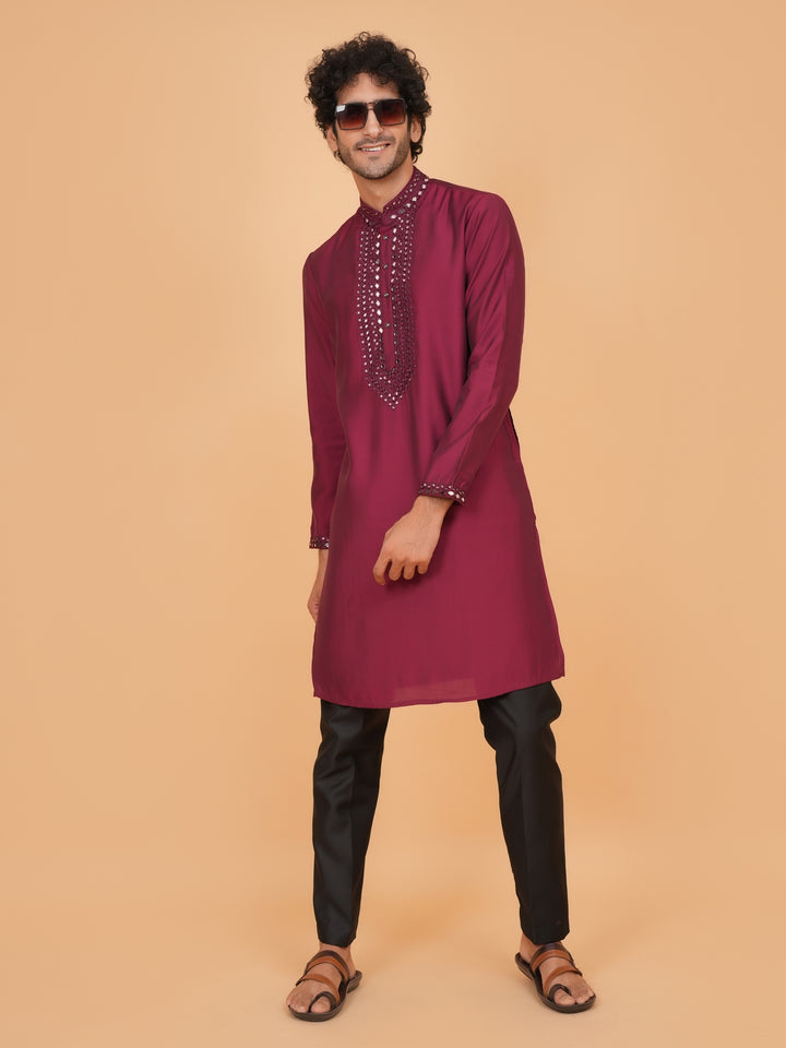 Mirror Work Wine Kurta Set - KM43151-15
