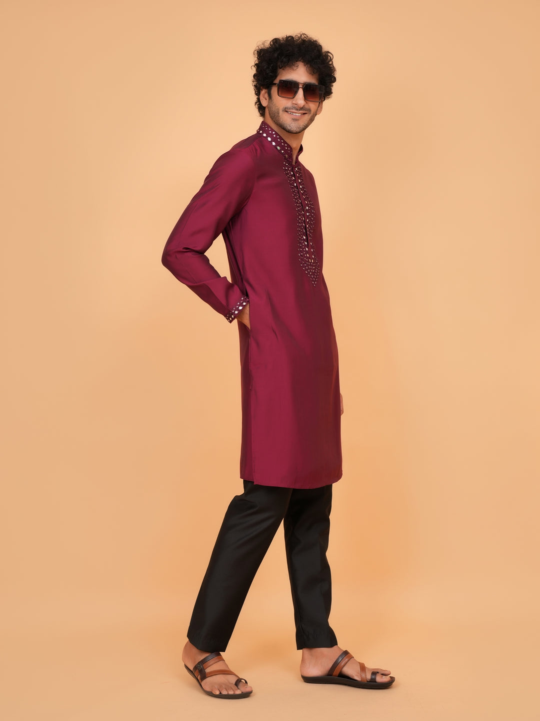 Mirror Work Wine Kurta Set - KM43151-15