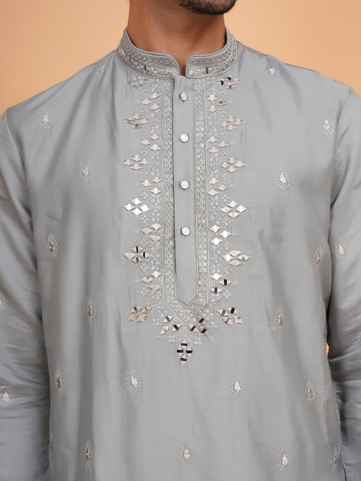 Mirror Work Grey Kurta Set - KM43153-19