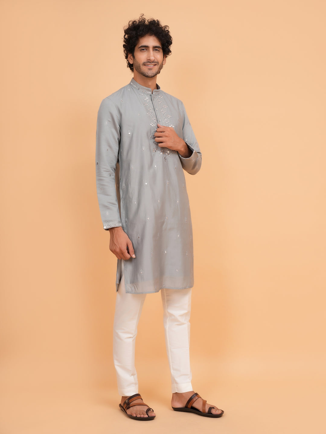 Mirror Work Grey Kurta Set - KM43153-19