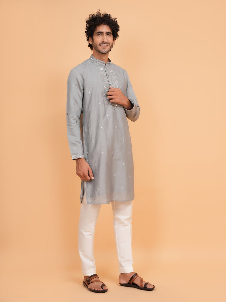 Mirror Work Grey Kurta Set - KM43153-19