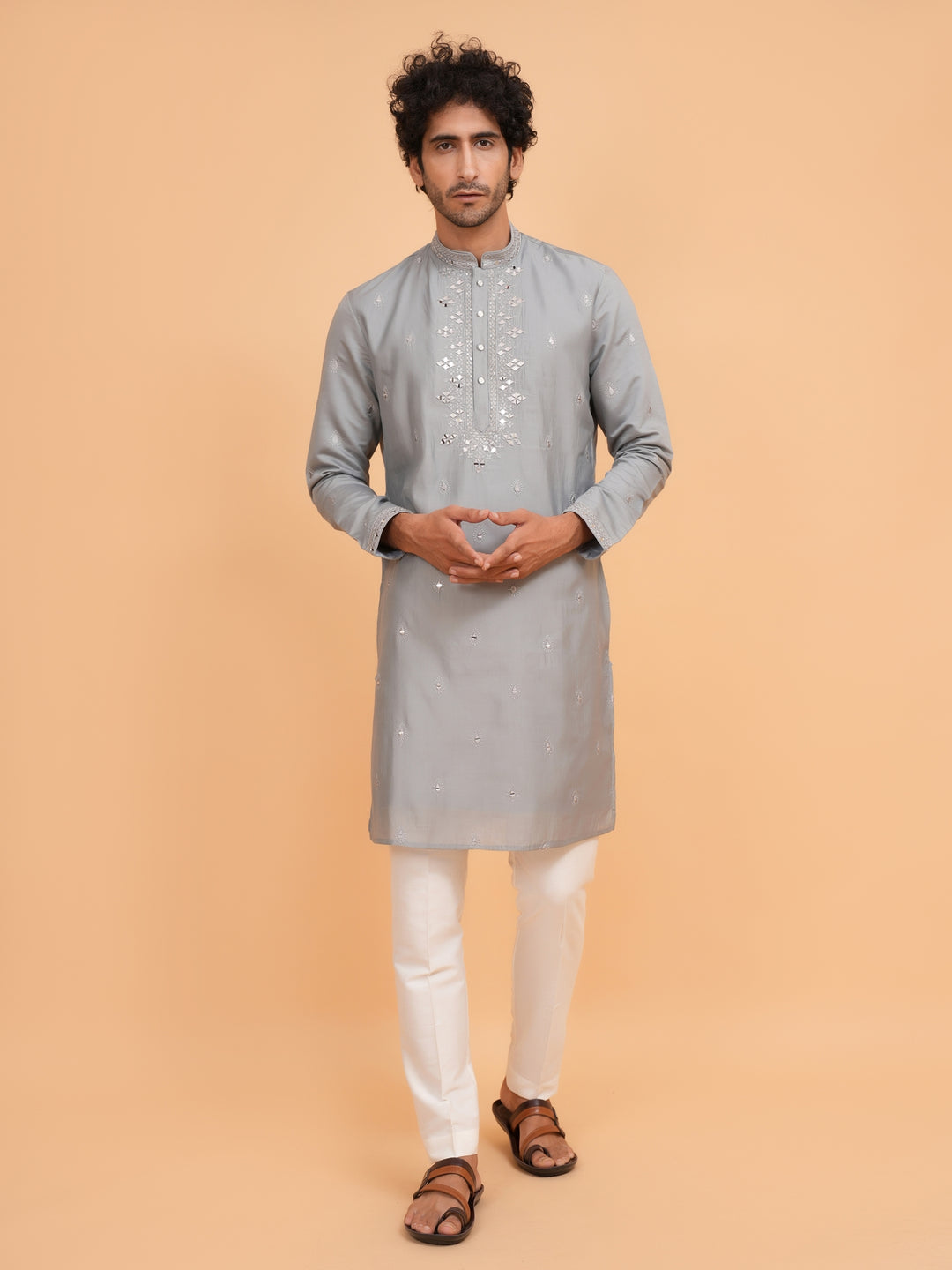 Mirror Work Grey Kurta Set - KM43153-19