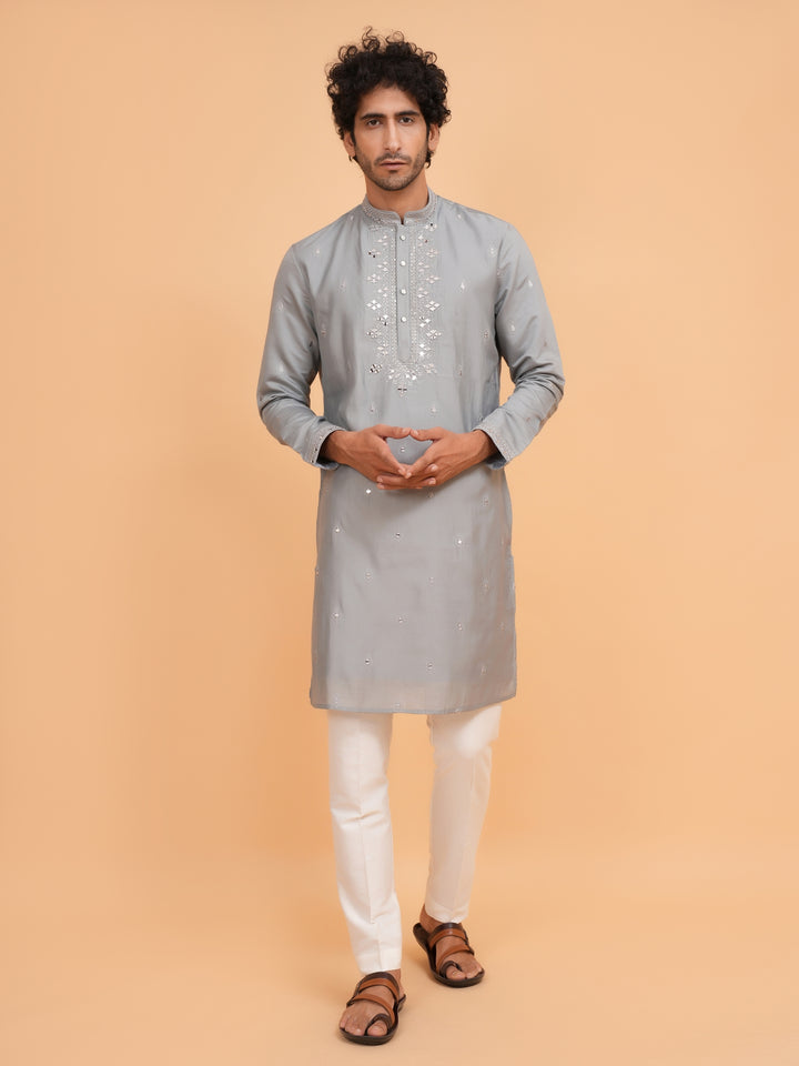 Mirror Work Grey Kurta Set - KM43153-19