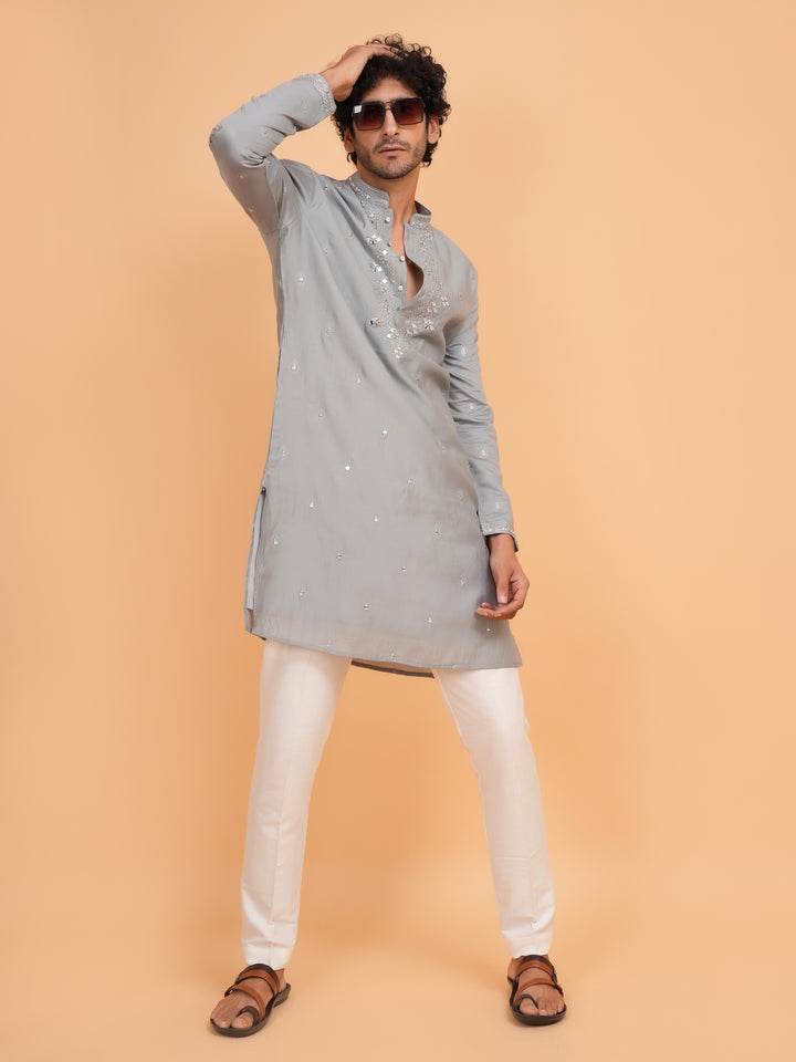 Mirror Work Grey Kurta Set - KM43153-19
