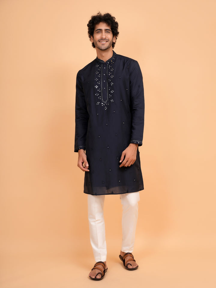Mirror Work Navy Blue Kurta Set - KM43153-28