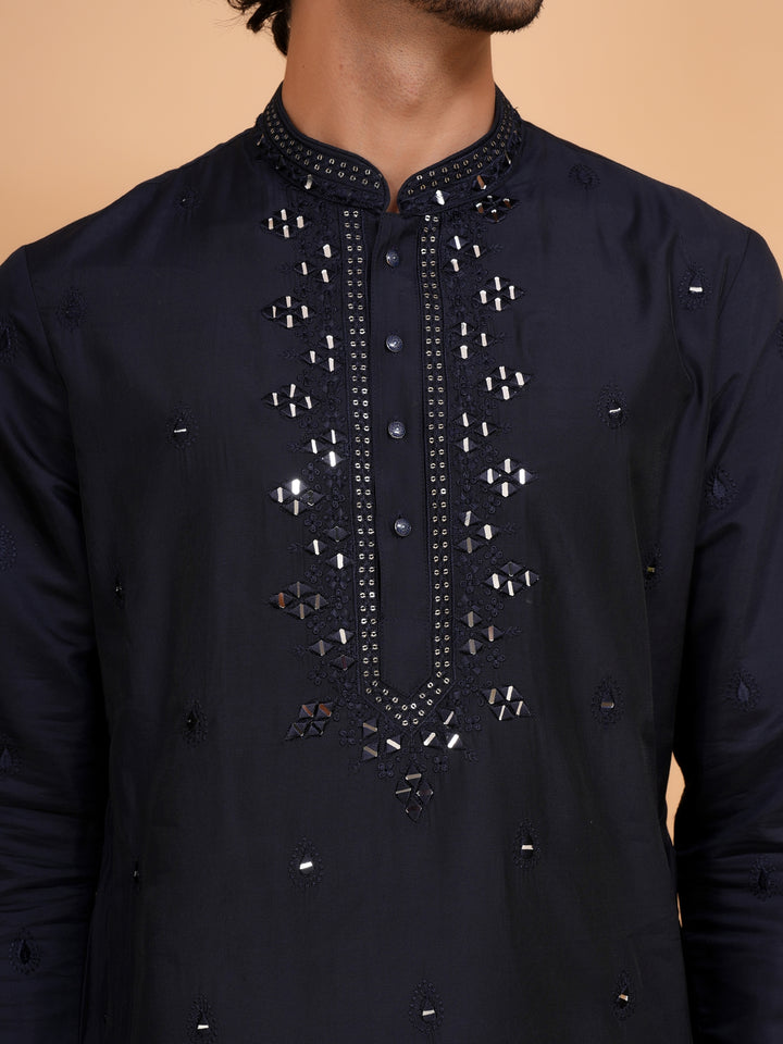 Mirror Work Navy Blue Kurta Set - KM43153-28