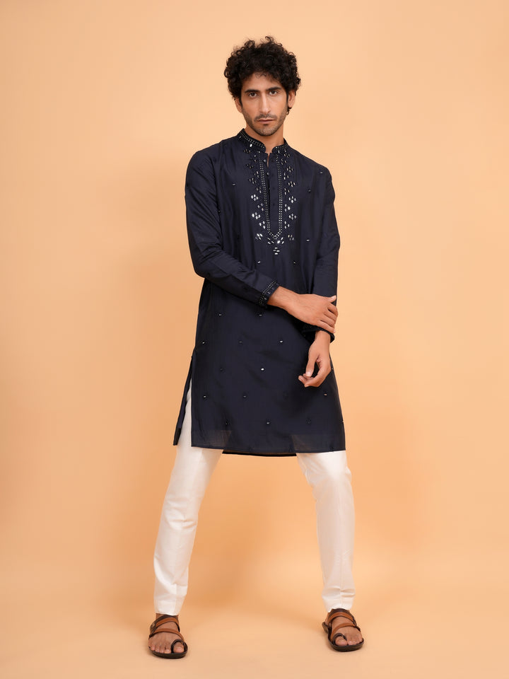 Mirror Work Navy Blue Kurta Set - KM43153-28