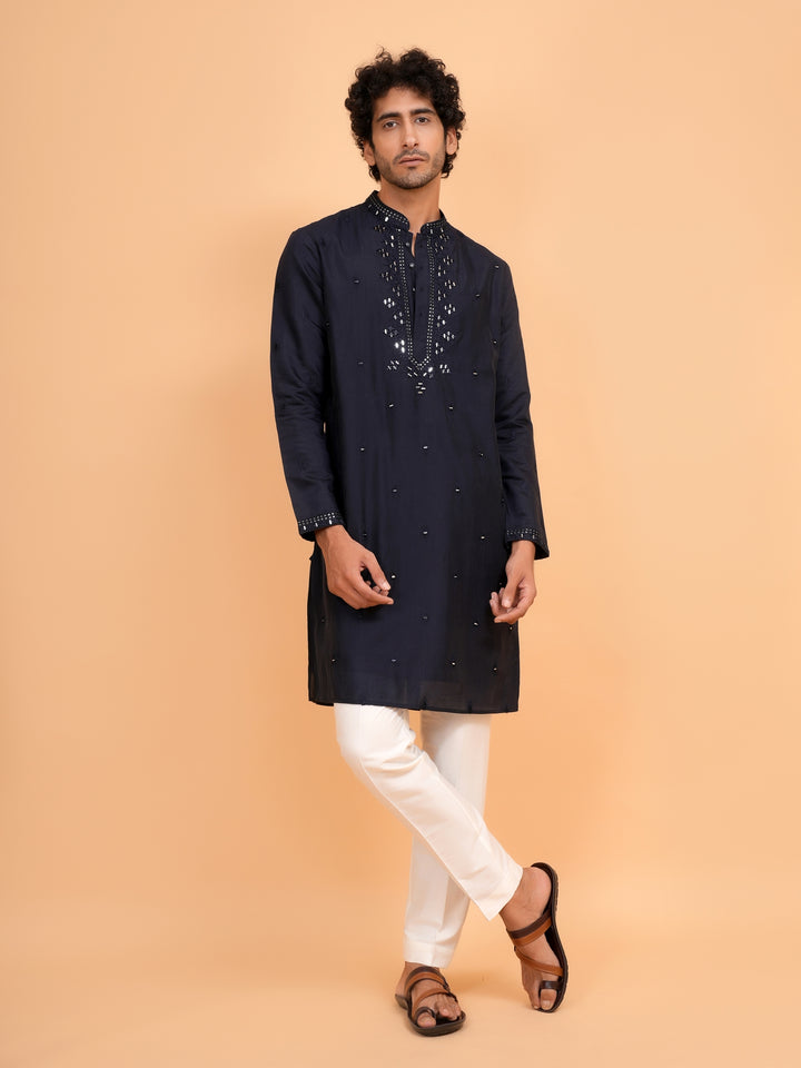 Mirror Work Navy Blue Kurta Set - KM43153-28