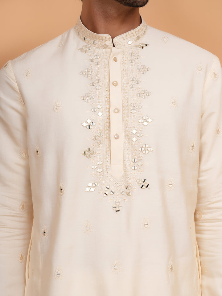 Mirror Work Off White Kurta Set - KM43153-2