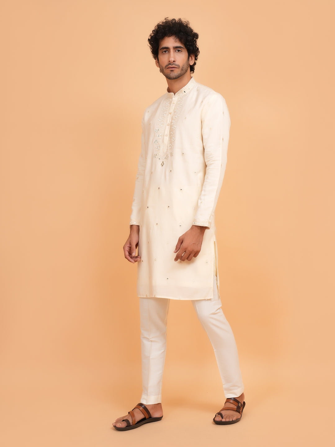 Mirror Work Off White Kurta Set - KM43153-2