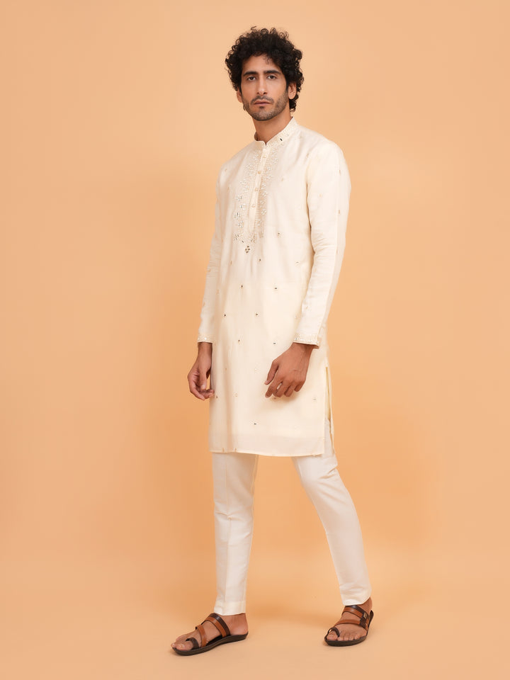 Mirror Work Off White Kurta Set - KM43153-2